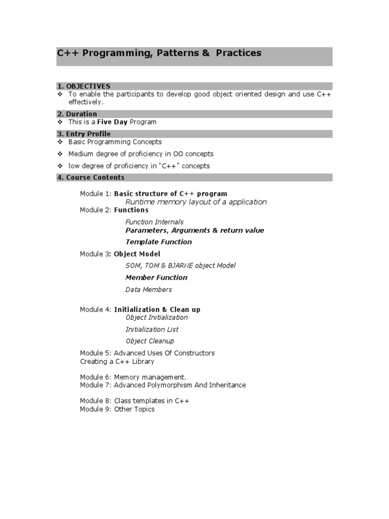 C++ Programming, Patterns & Practices | PDF