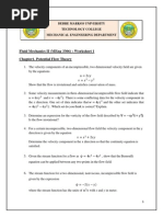 Fluid Mechanics Ii (Meng 3306) : Worksheet 1 Chapter1. Potential Flow Theory