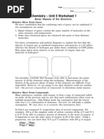 Chemistry - Unit 5 Worksheet 1: Molar Masses of The Elements