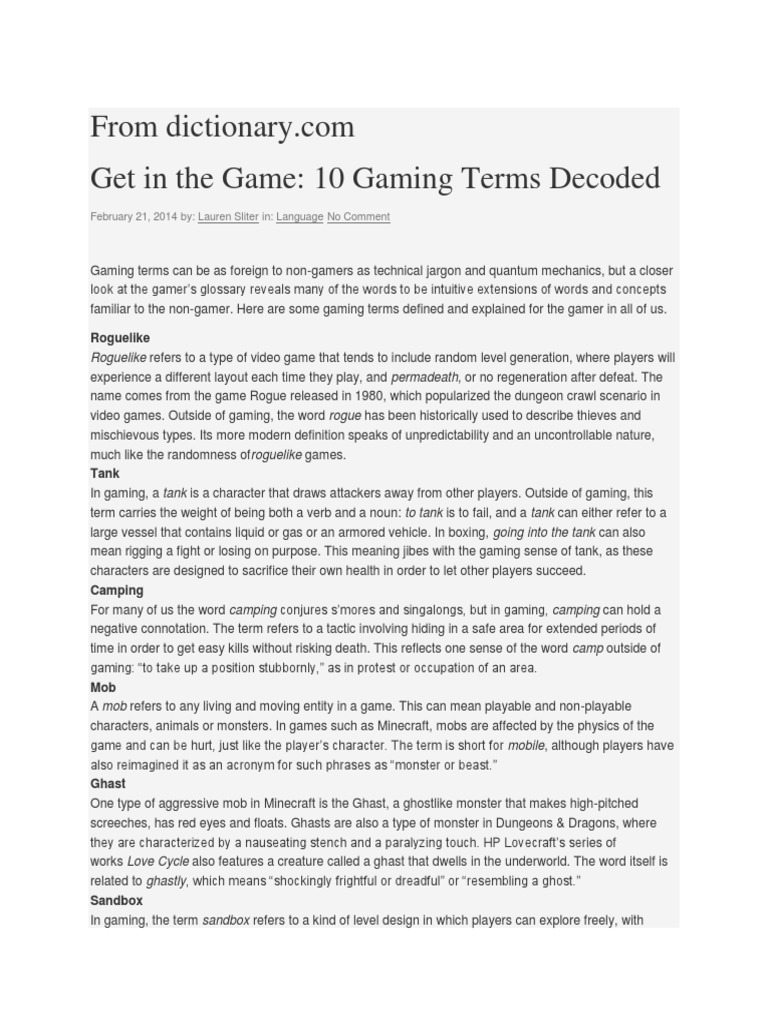 Get in the Game Ten Gaming Terms Decoded Electronic Games Gaming