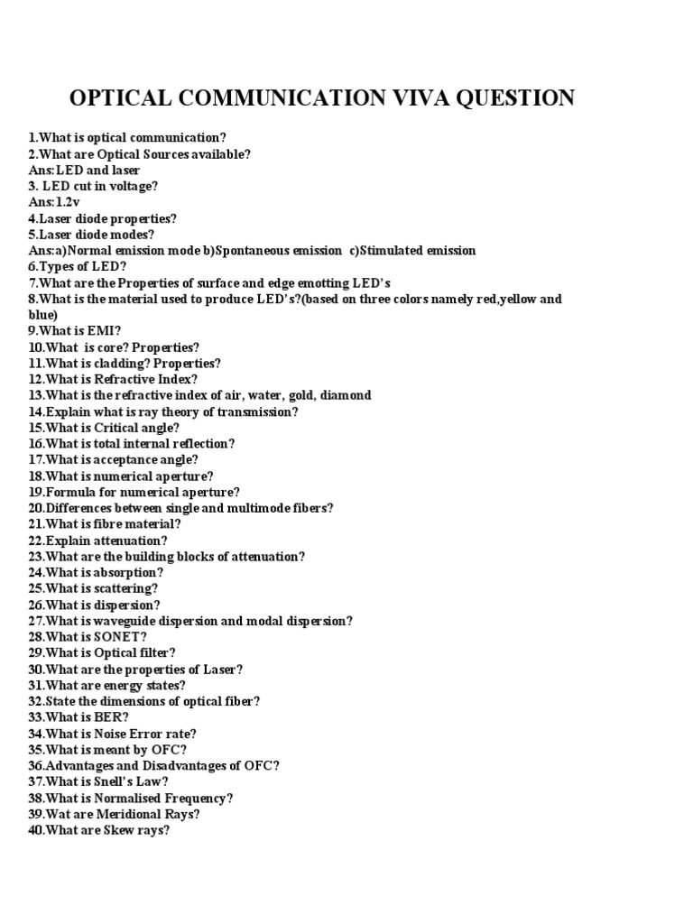 Optical Communication Viva Question PDF