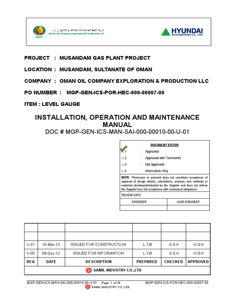 Musandam Gas Plant Level Gauge Manual | PDF | Valve | Buoyancy