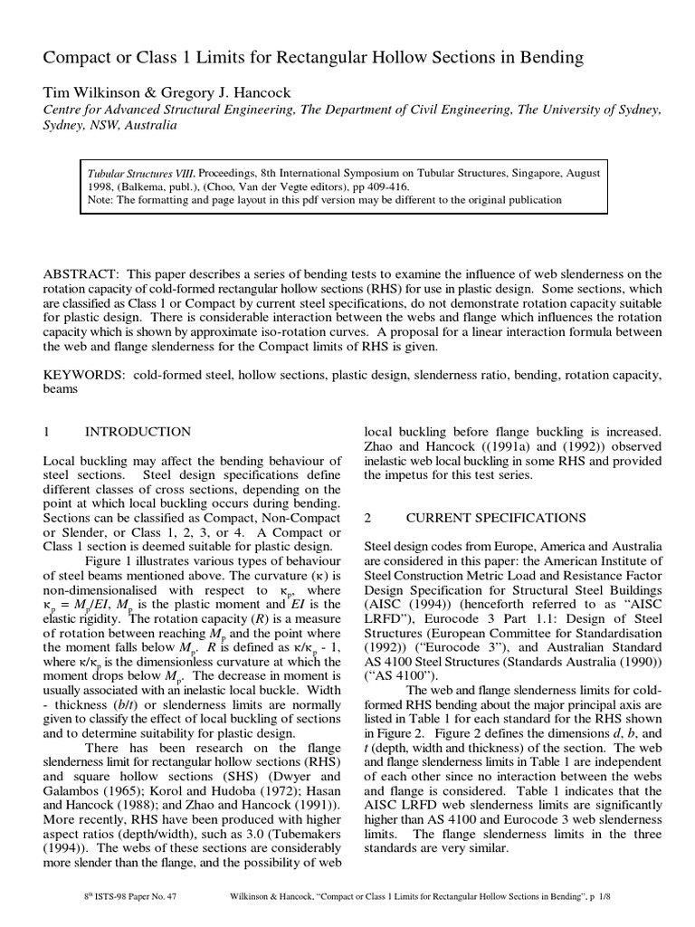 Compact Limits for RHS in Bending | PDF | Buckling | Bending