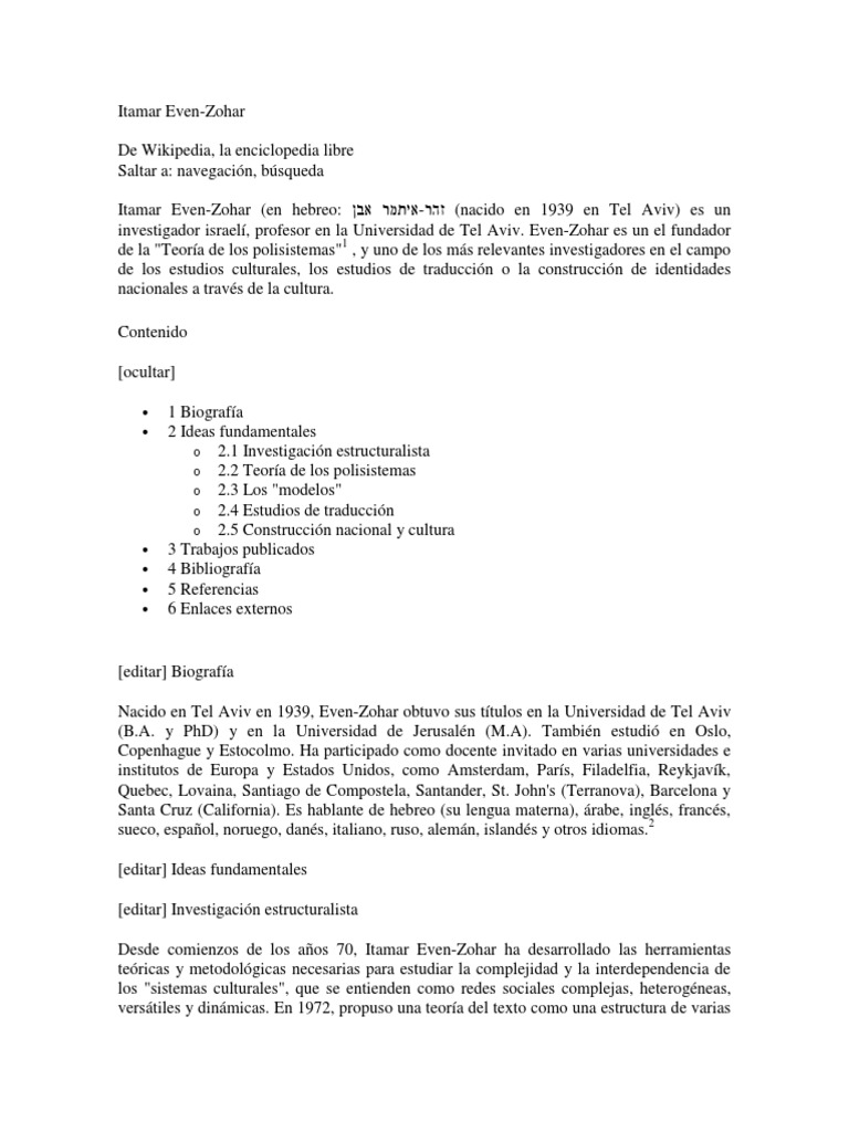 Itamar EvenZohar Biografía PDF Ciencia cognitiva Cognición