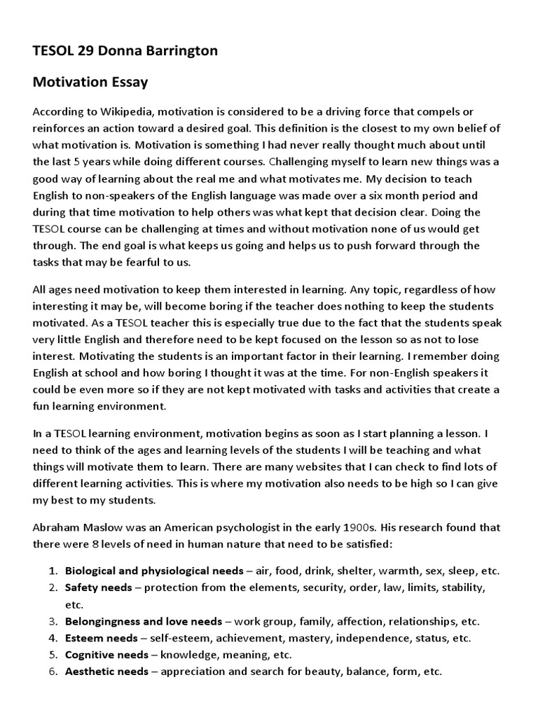 Motivation Essay | PDF | Self Actualization | Motivation