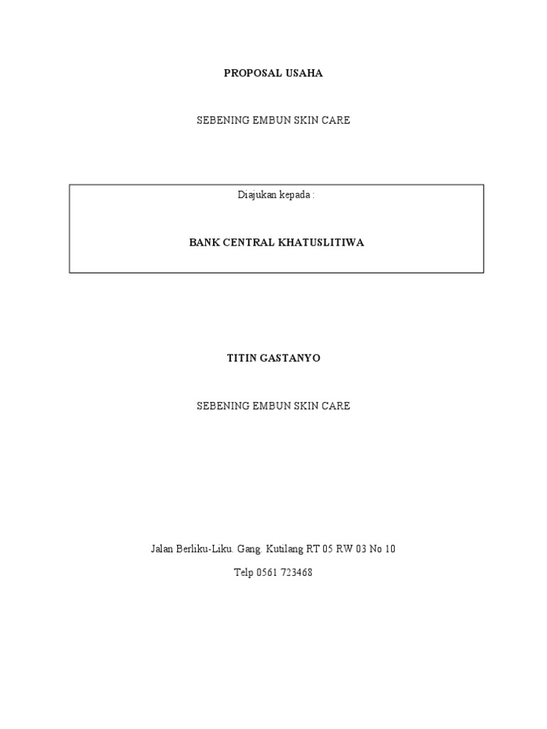 Proposal Usaha Sebening Embun Skin Care | PDF