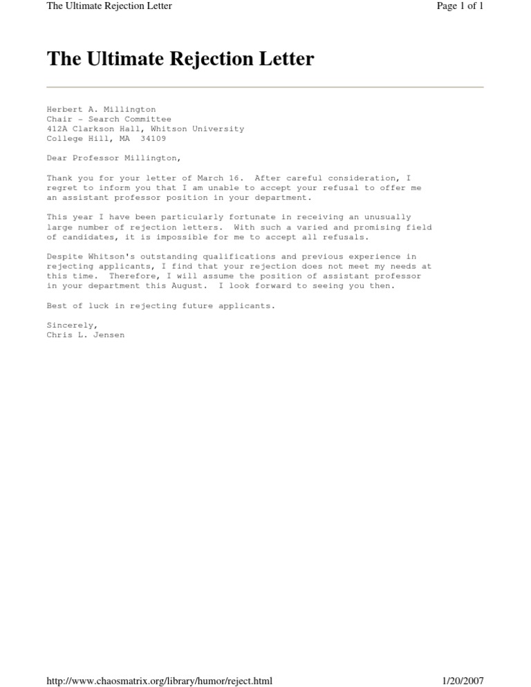 The Ultimate Rejection Response Letter | PDF