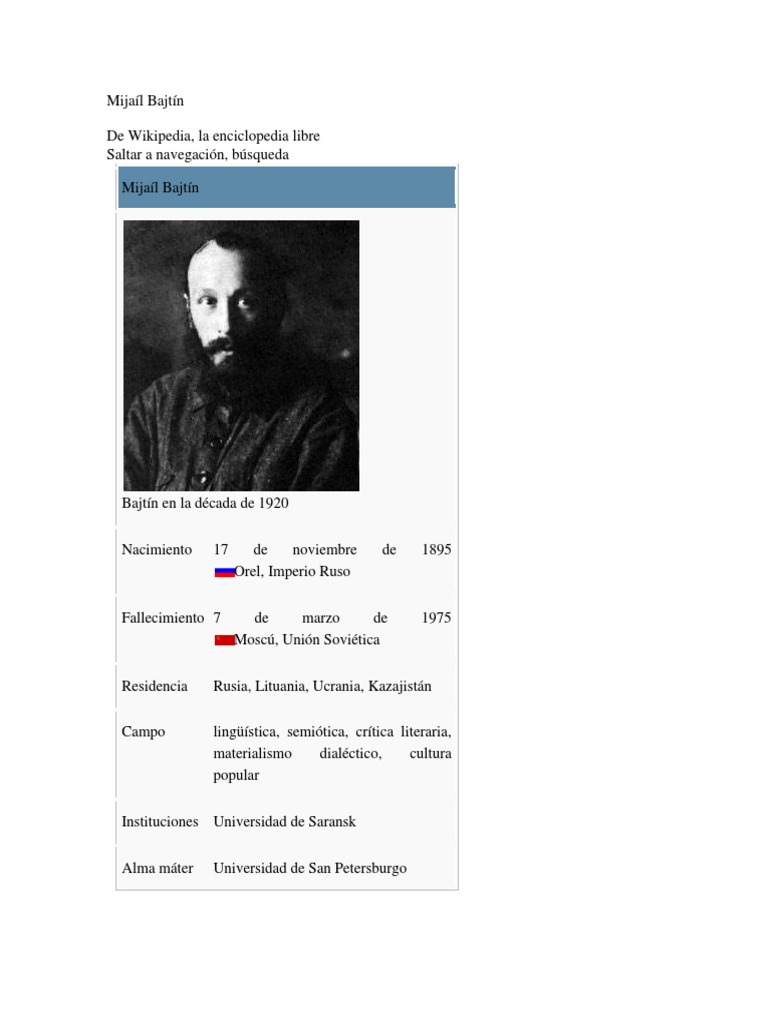 Mijaíl Bajtín Biografía | Semiótica | Ciencia cognitiva