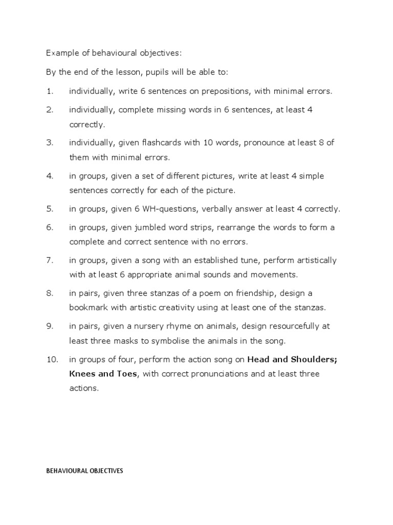 Example of Behavioural Objectives | PDF