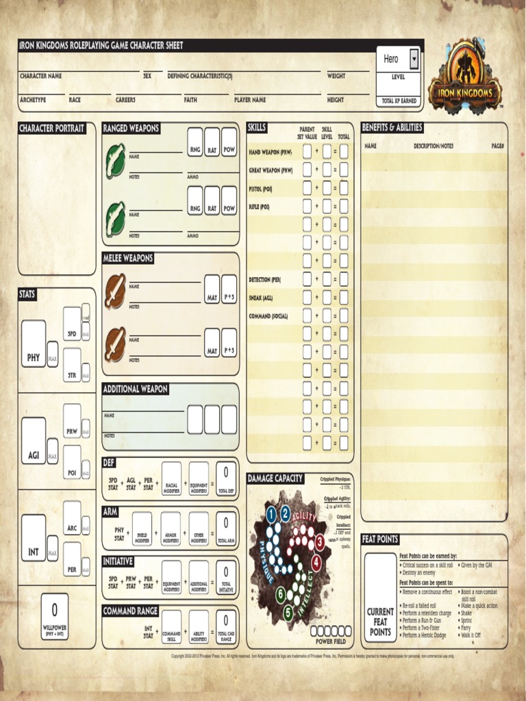 Iron Kingdoms Rpg Character Sheet Fillable Pdf Pdf Entertainment Role Playing