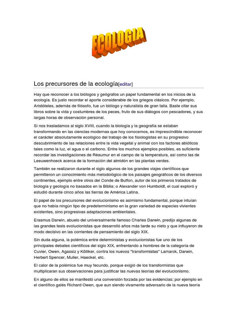 Los precursores de la ecología Ecología Biología