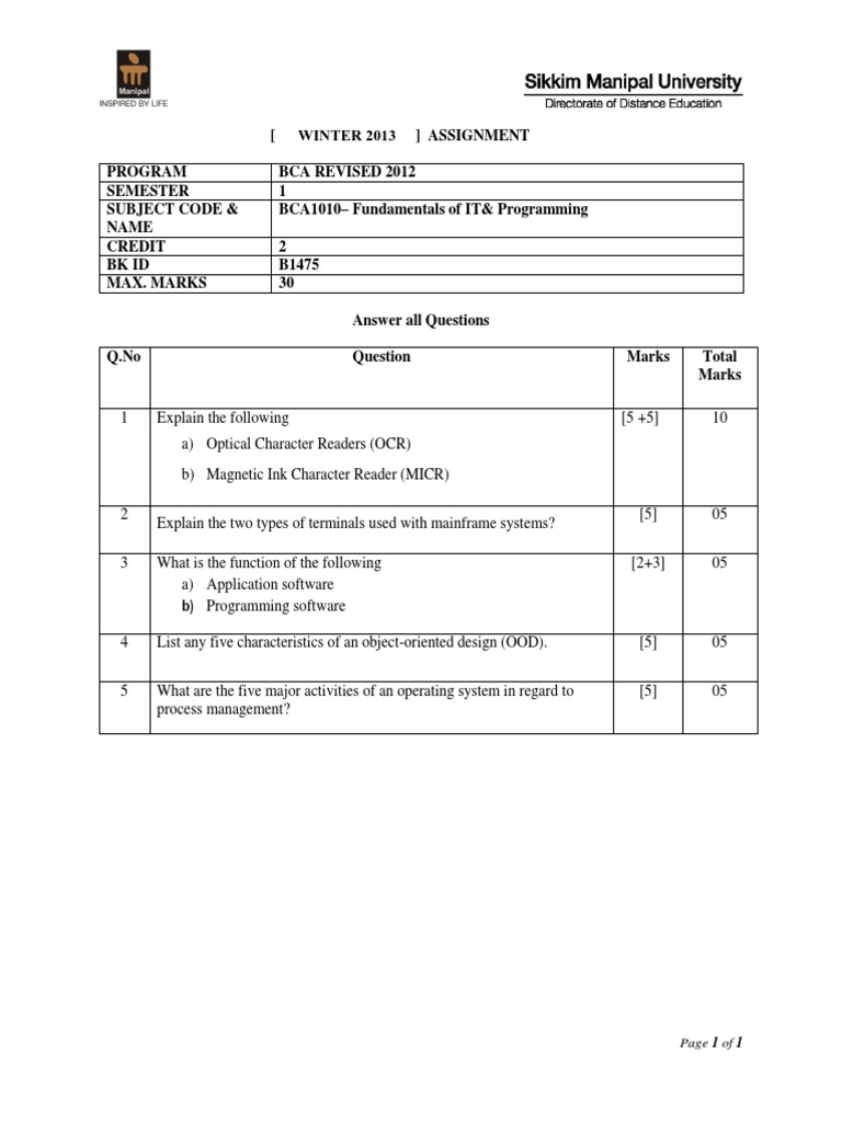 BCA1010 IT & Programming Assignment | PDF | Text | Optical Character ...