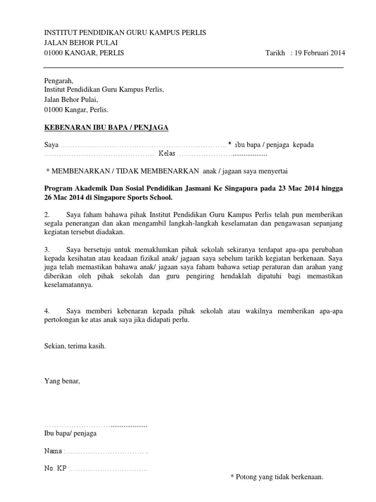 Format Surat Ibubapa Kepada Uitm