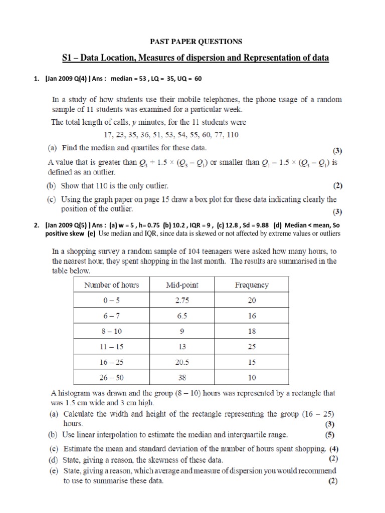 S1 Revision / Past Paper Questions / CH 1 4 PDF