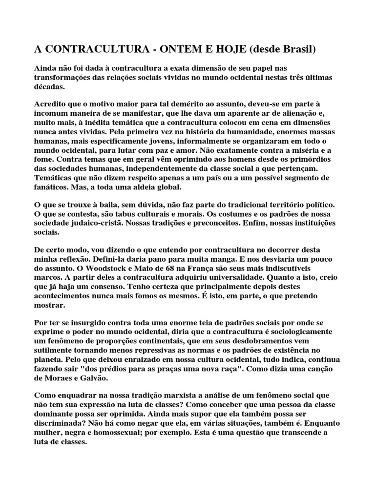 A CONTRACULTURA, ONTEM E HOJE - ARMANDO Ferreira de ALMEIDA Júnior PDF ...