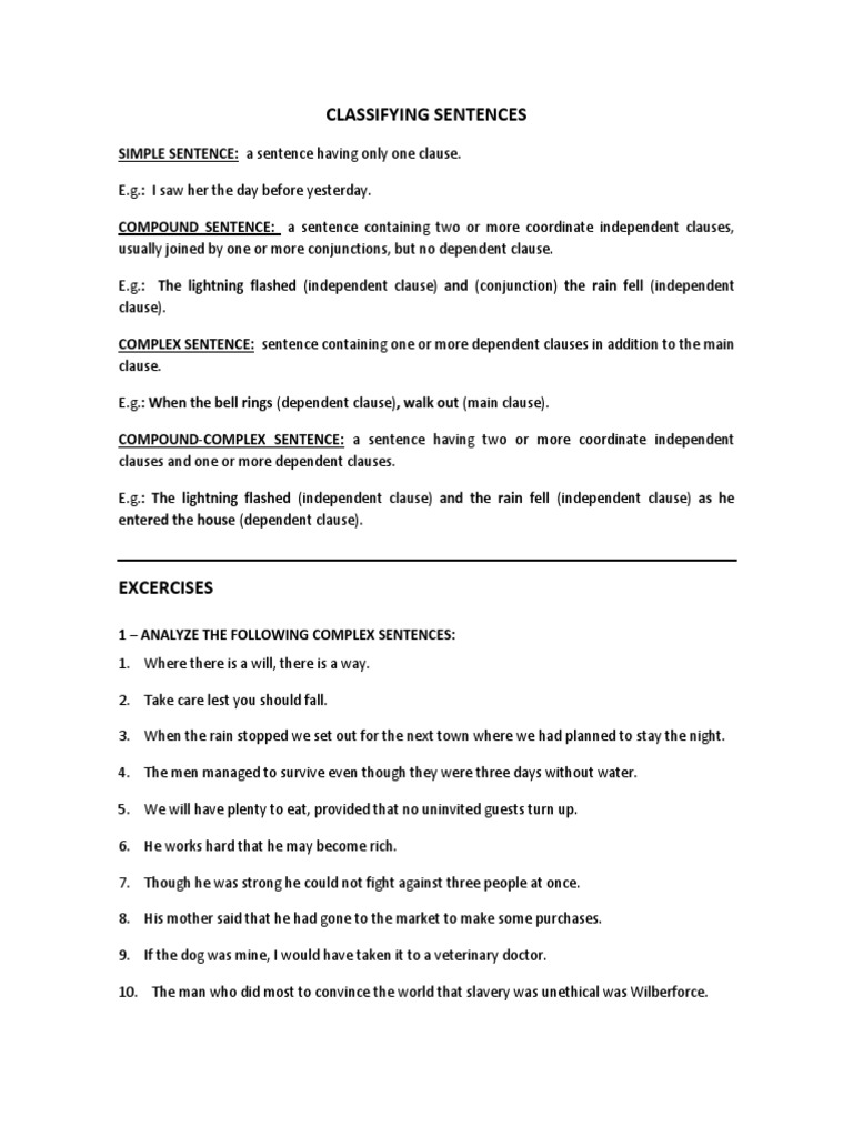 Classifying Sentences By Structure Worksheet