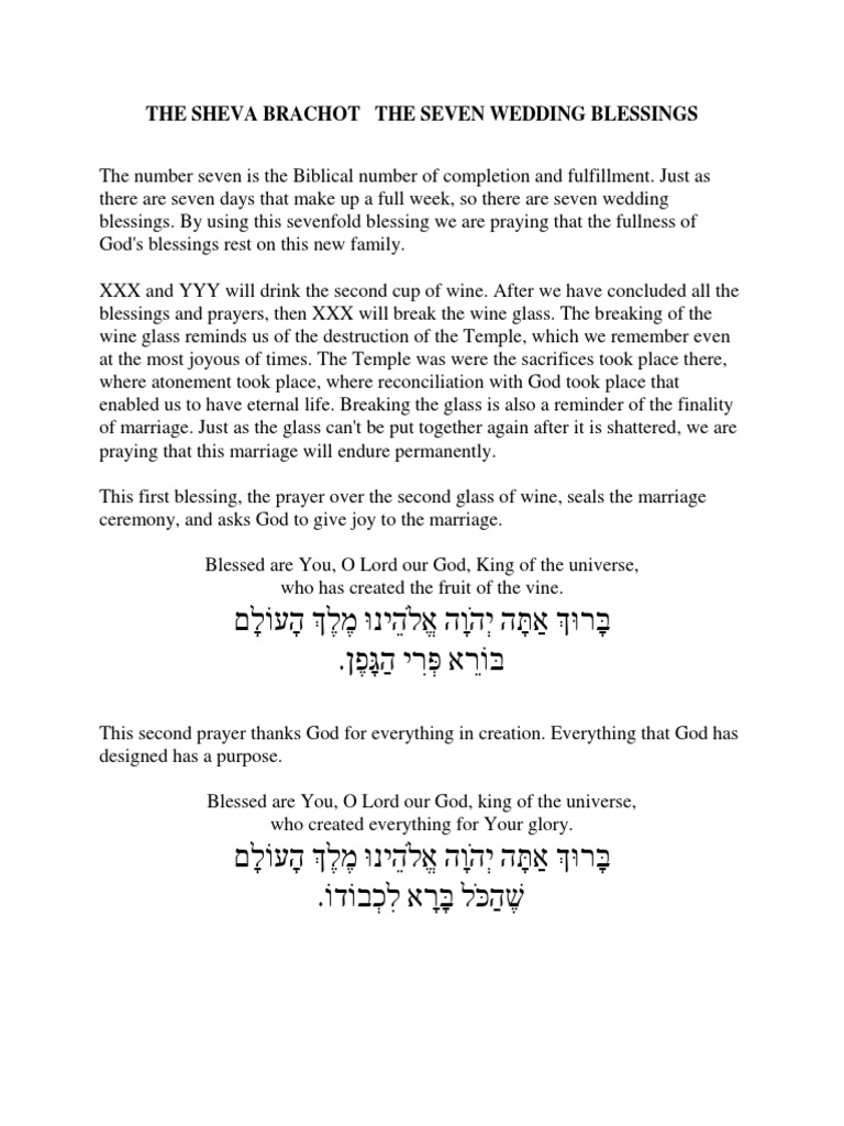 Sheva Brachot - Seven Wedding Blessings | Prayer | Religious Belief And ...