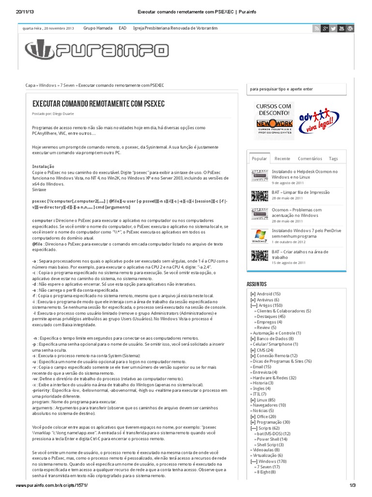 Executar Comando Remotamente Com PSEXEC - Purainfo | PDF | Processo ...