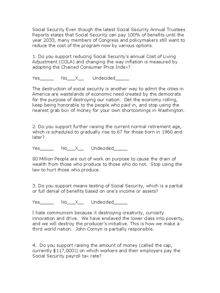 Reasor SSI Questionnaire | PDF | Social Security Trust Fund | Social ...