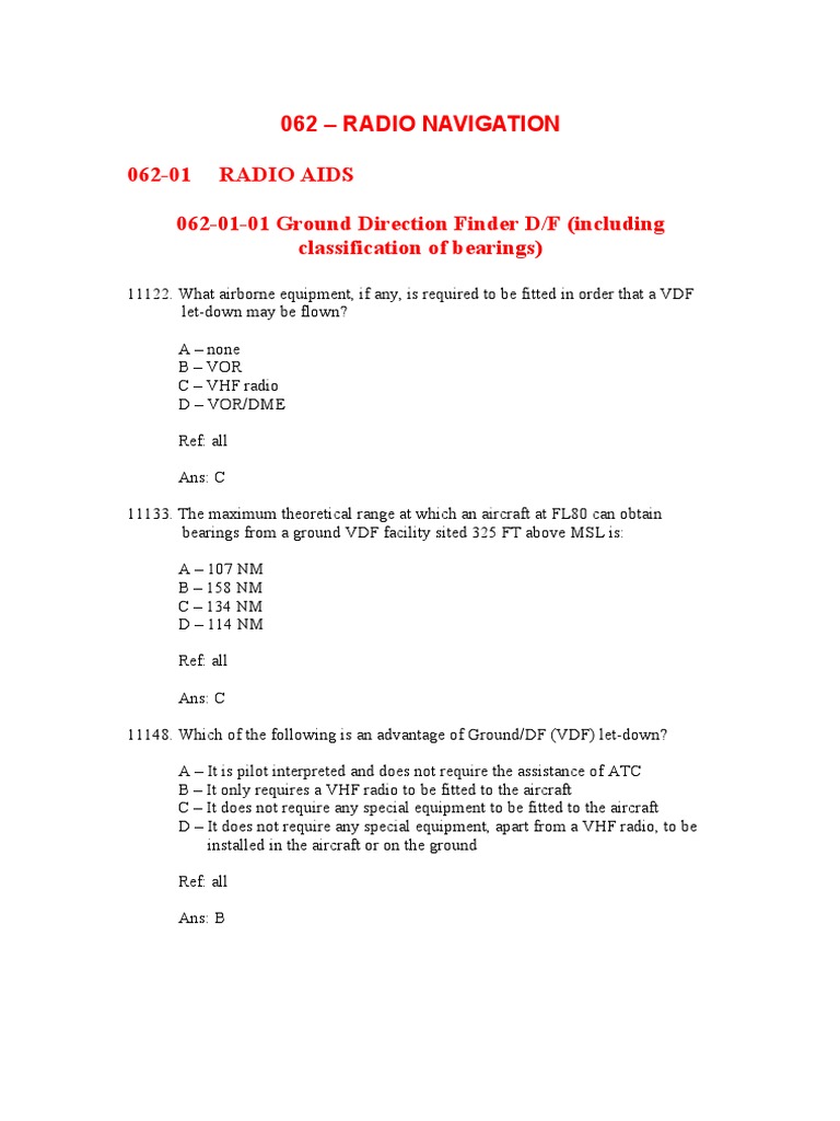 Radio Navigation Questions PDF Antenna (Radio) Radio