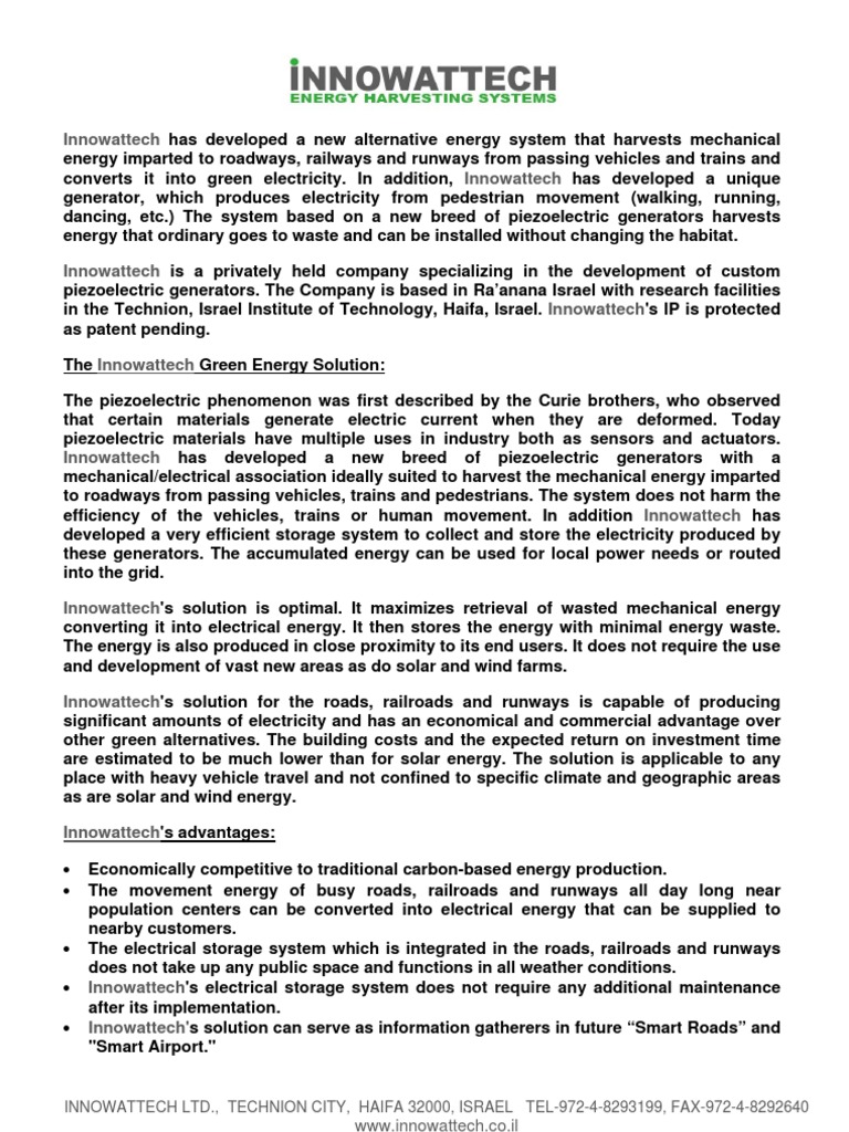 Energy Harvesting Systems - Innowattech Ltd. | PDF | Solar Power ...