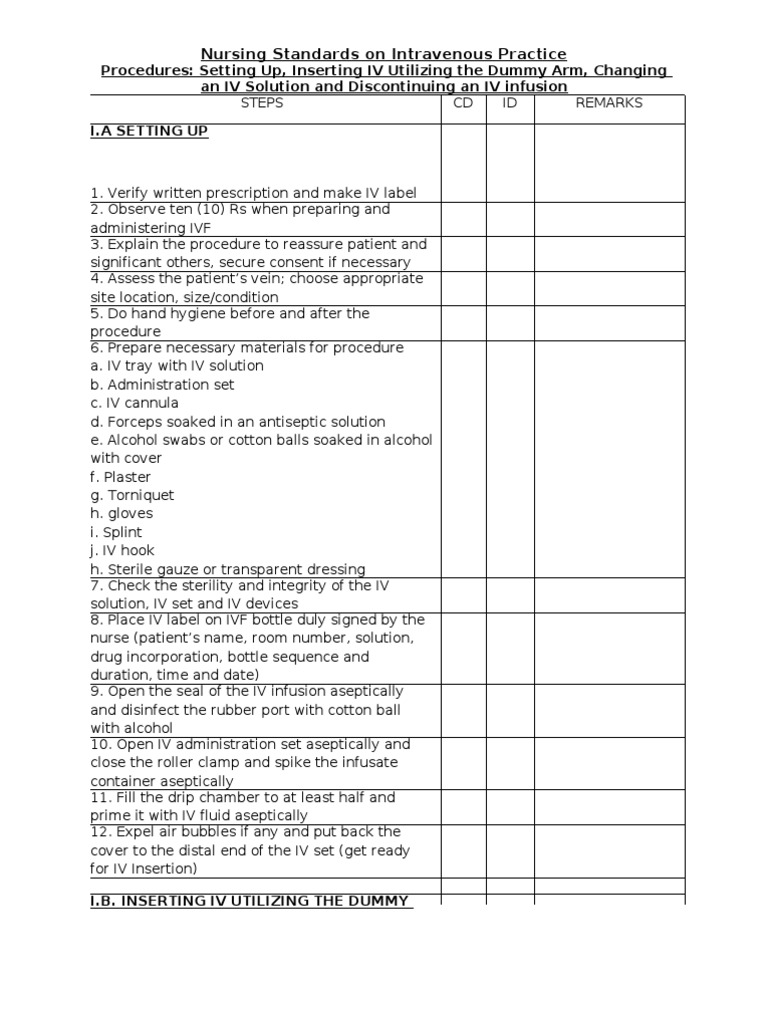 IV Insertion and Administration Standards | PDF