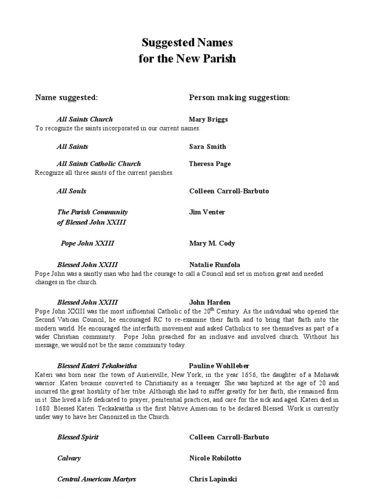 Suggested Names for New Catholic Parish | PDF | Mary, Mother Of Jesus ...