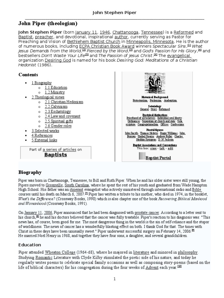 John Piper Theologian Baptists Pdf Western Christianity