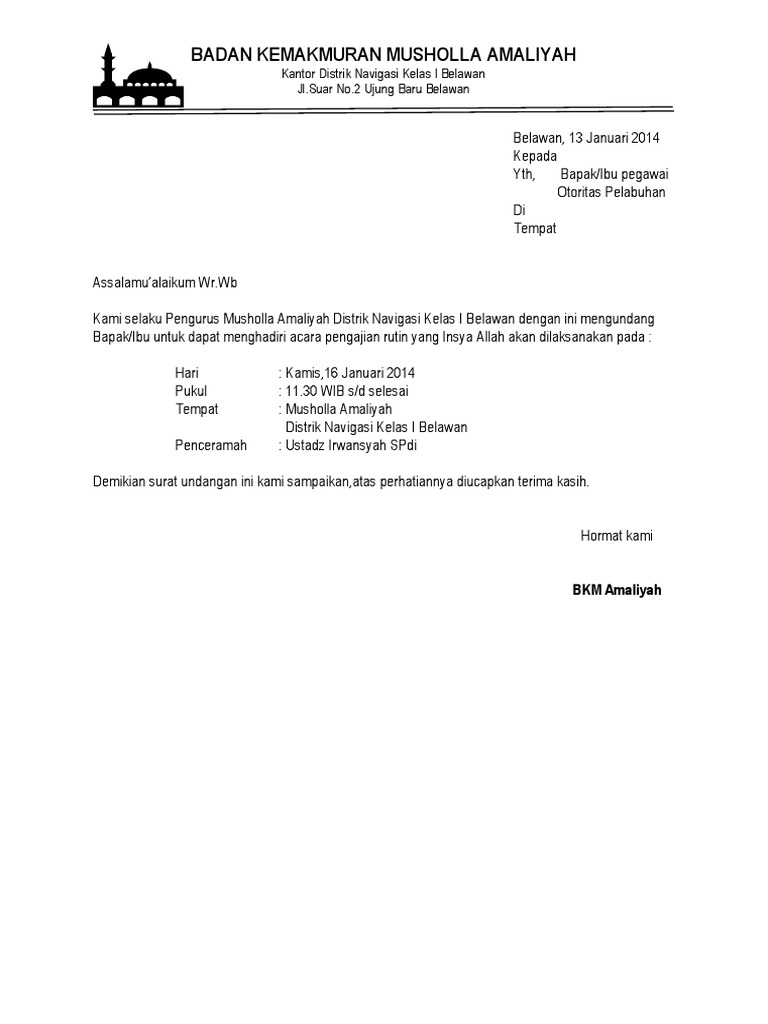 Contoh Undangan Pengajian Rutin Kantor