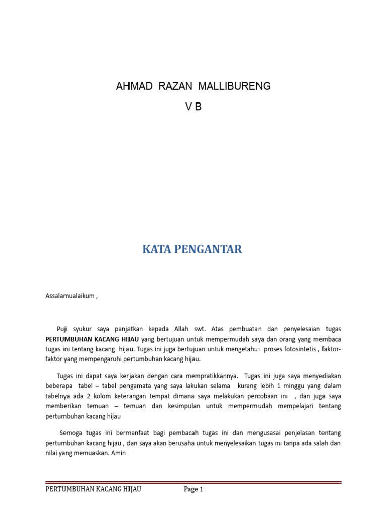 Makalah Penelitian Pertumbuhan Kacang Hijau | PDF