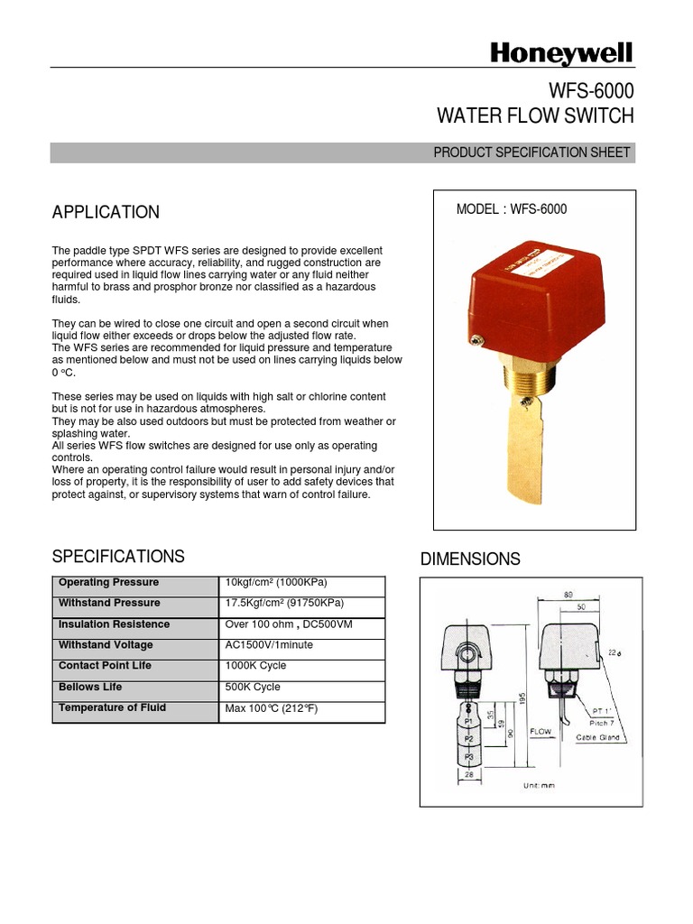 Honeywell Water Flow Switch 6000 Switch Fluid Dynamics