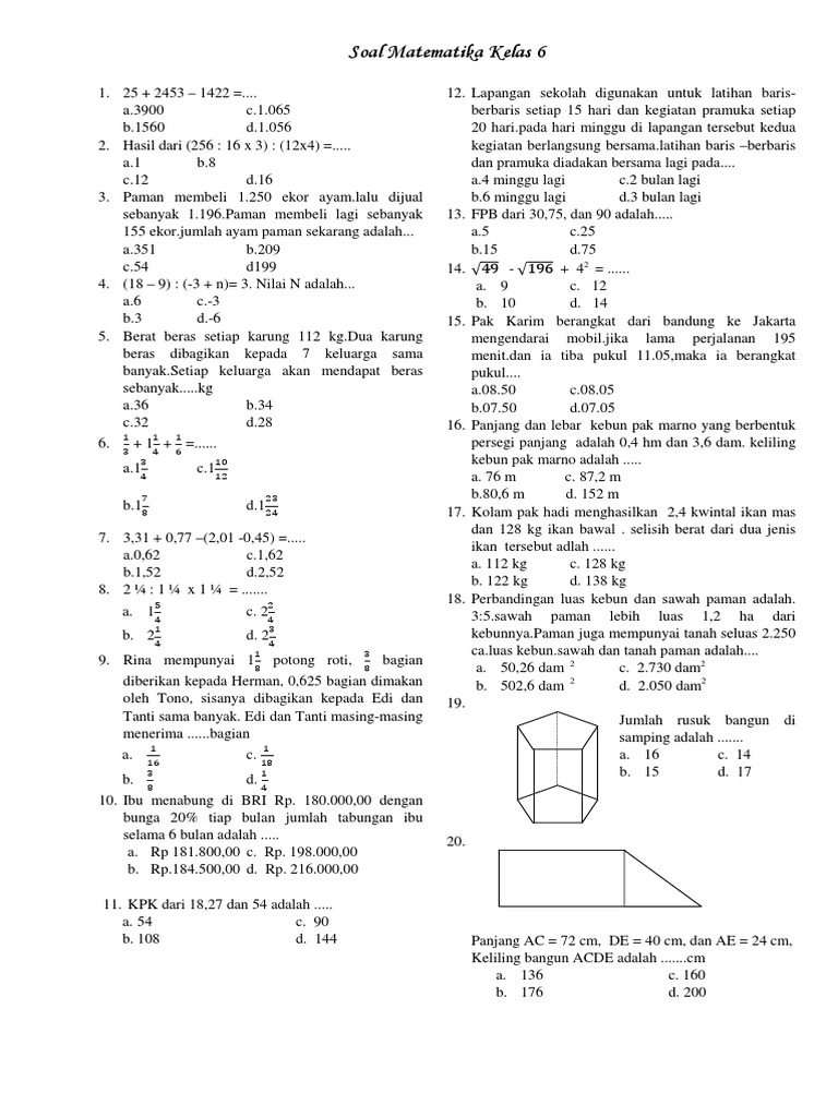 Soal Matematika Kelas 6 | PDF