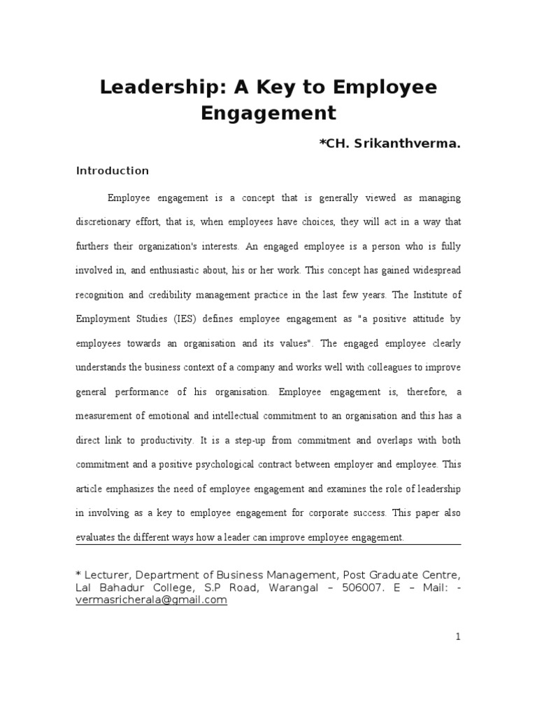Leadership's Role in Employee Engagement | PDF | Leadership | Employee ...