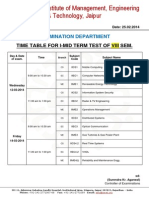 Exam Time Table I MTT VIII Sem March 2014