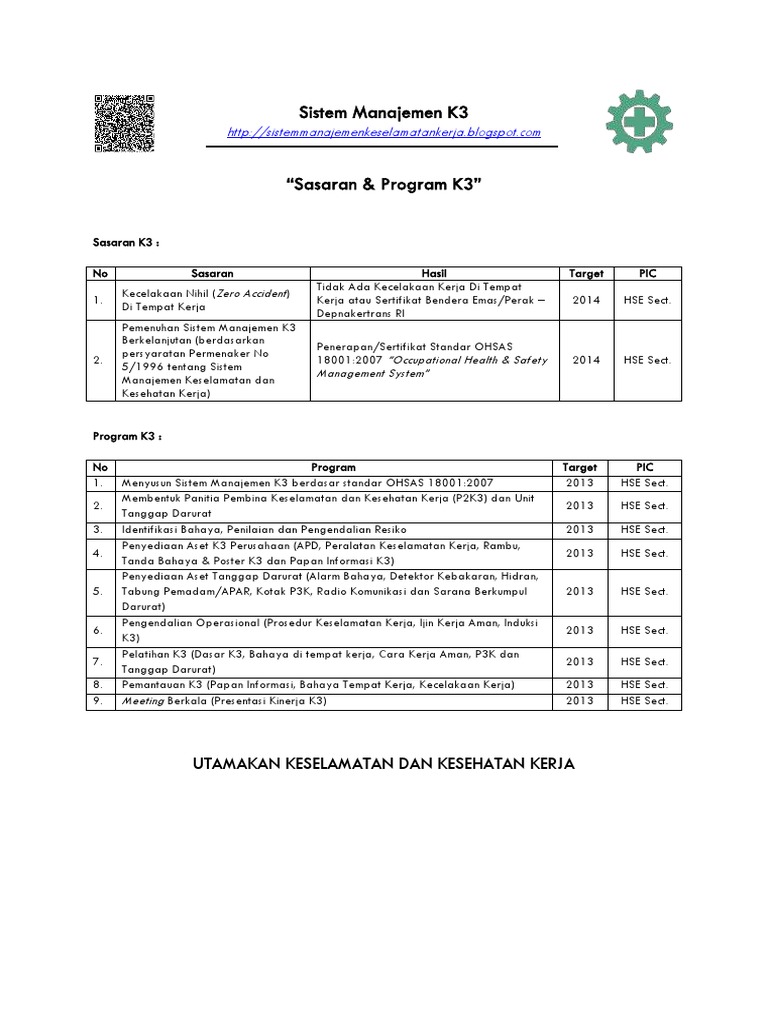 Sasaran Dan Program K3