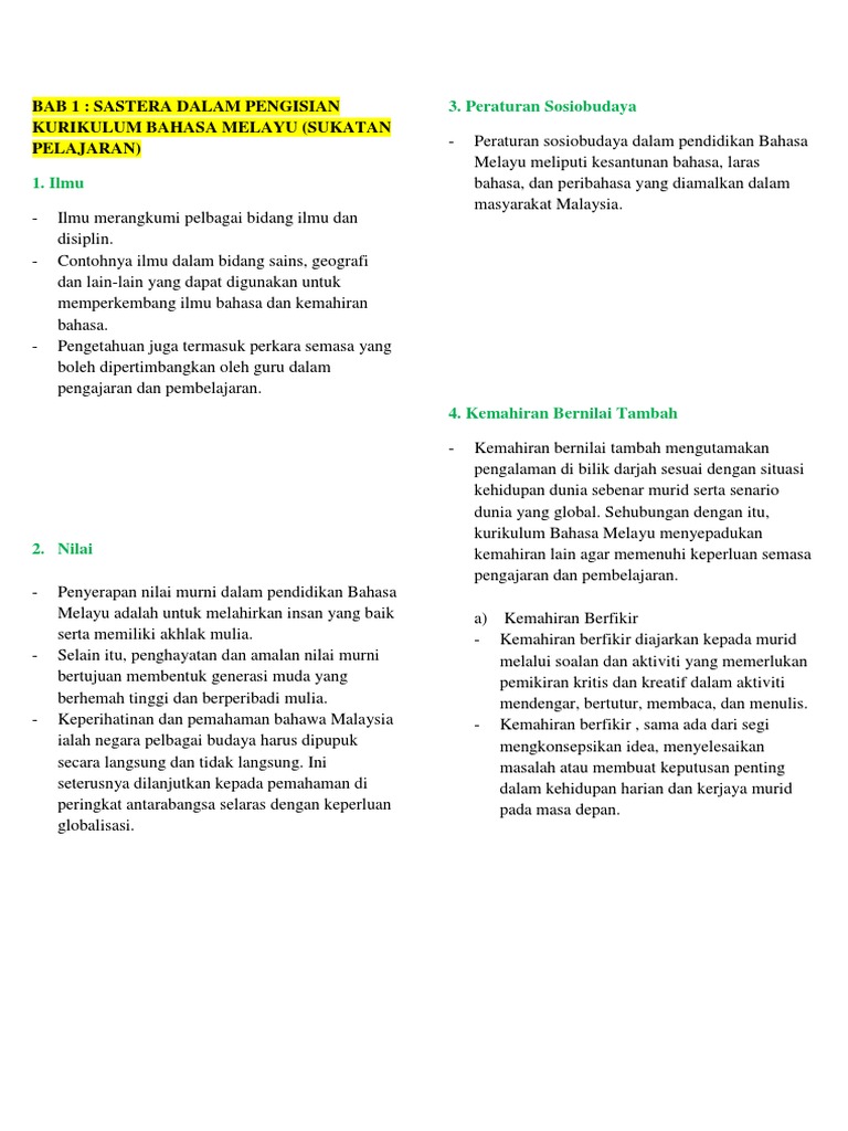 Sastera dalam Kurikulum Bahasa Melayu | PDF