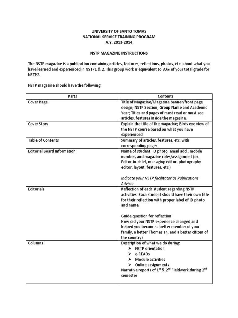 NSTP Magazine Guidelines and Structure | PDF | Communication