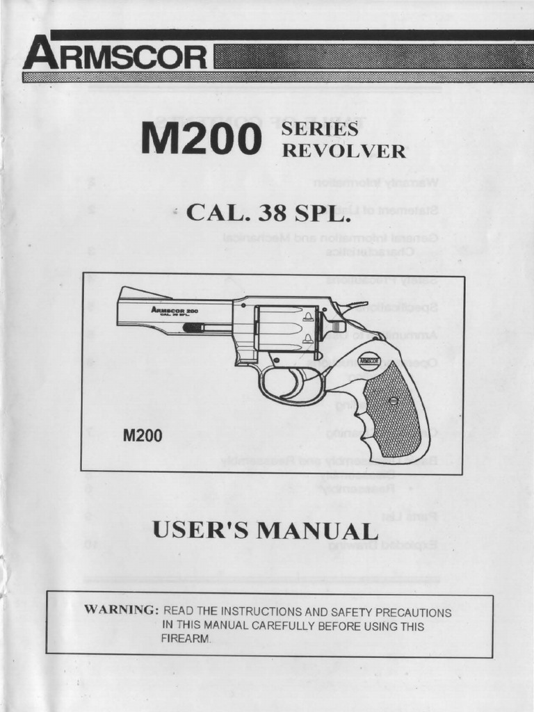 Armscor M200 .38 Special User Manual | PDF | Revolver | Trigger (Firearms)