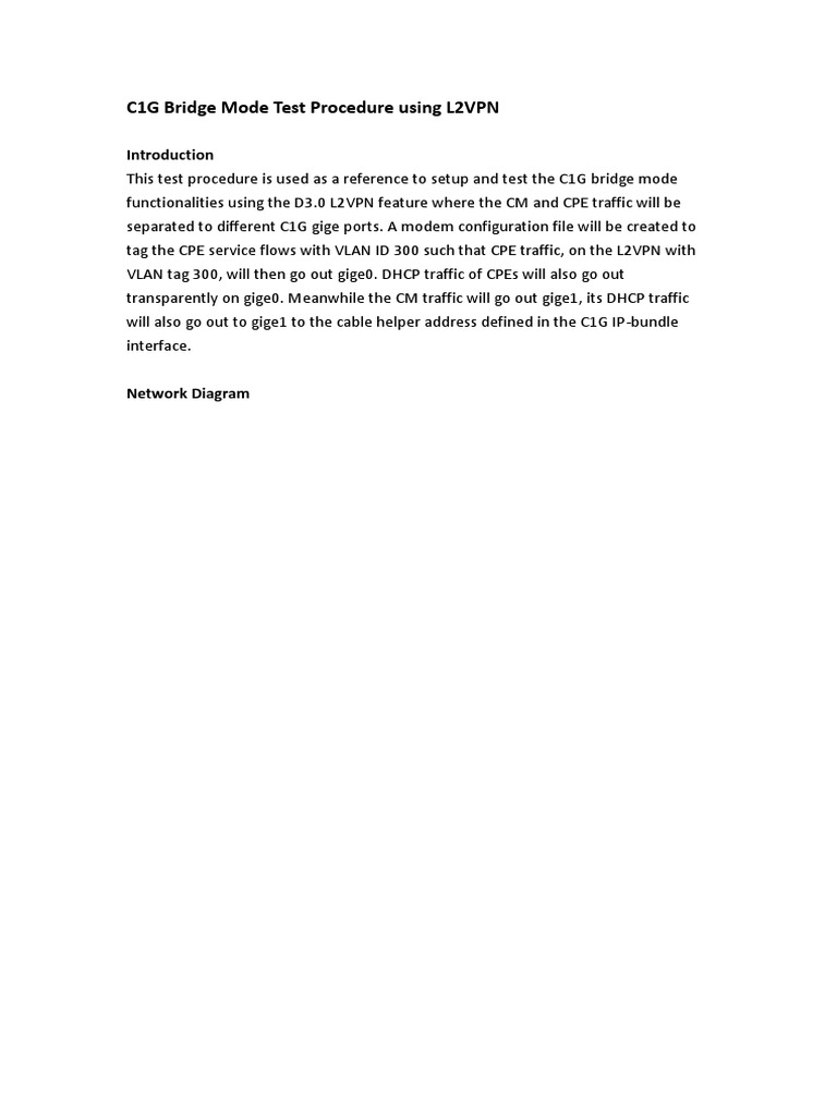 C1G Bridge Mode L2VPN Test Guide | PDF | Customer Premises Equipment ...
