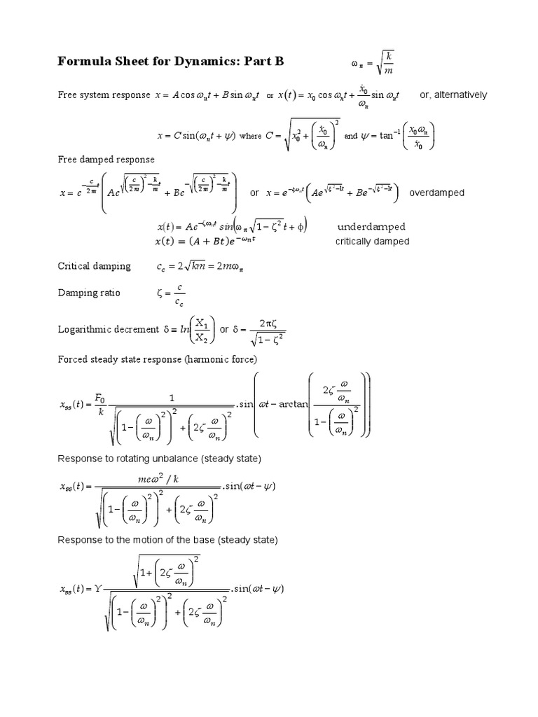 Dynamics Formula Sheet: Part B | PDF