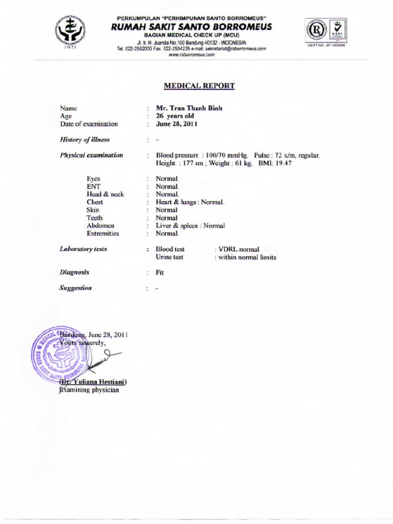 10.Medical Checkup Certificate