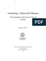 Technology, Talent and Tolerance The Geography of Creative Class in Sweden PDF