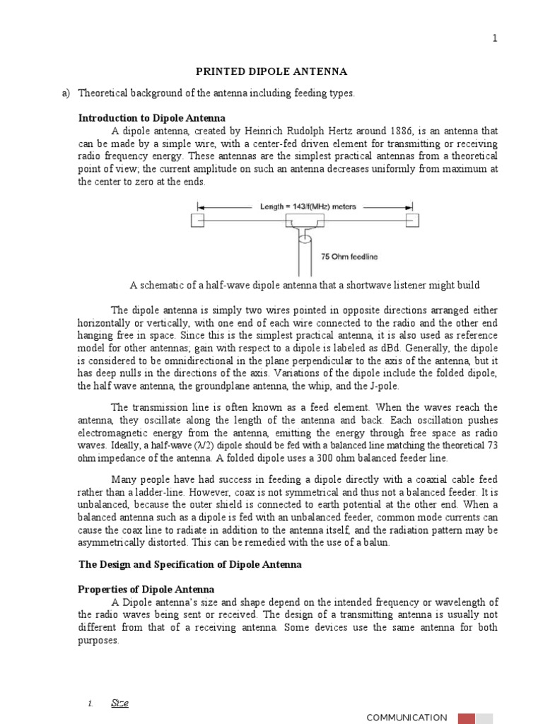 Printed Dipole Antenna Design Overview | PDF | Antenna (Radio ...