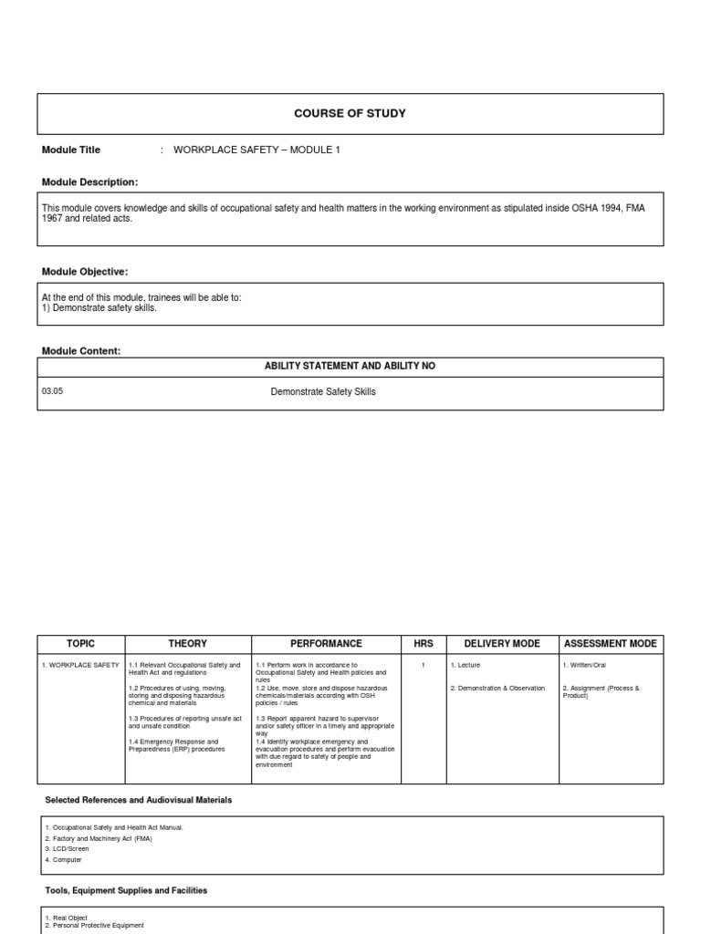 Workplace Safety Training Module 1 | PDF