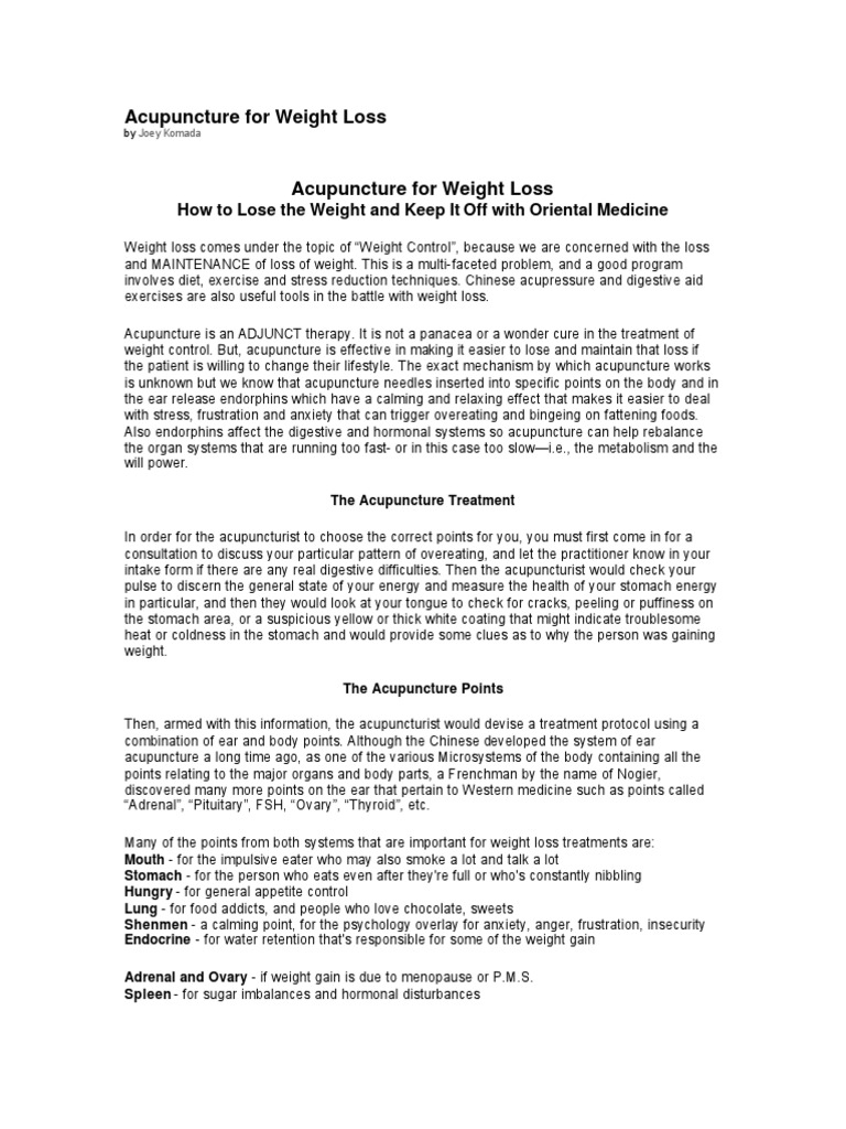 Acupuncture For Weight Loss PDF Acupuncture Weight Loss