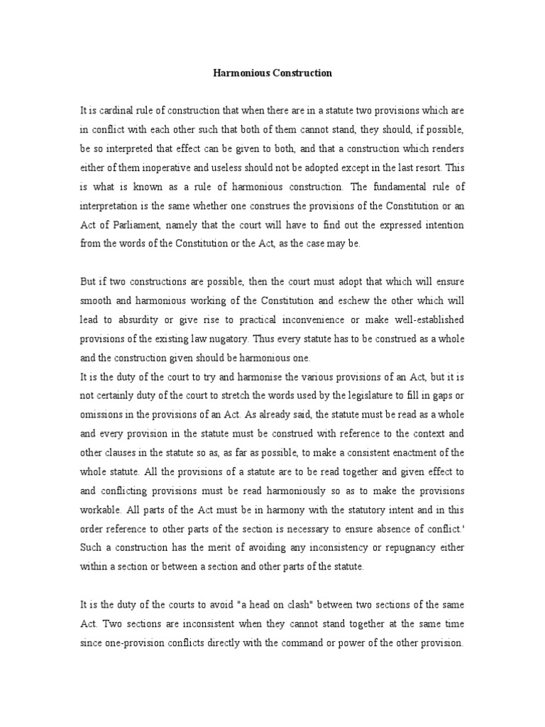 Harmonious Construction Principle PDF Statutory Interpretation