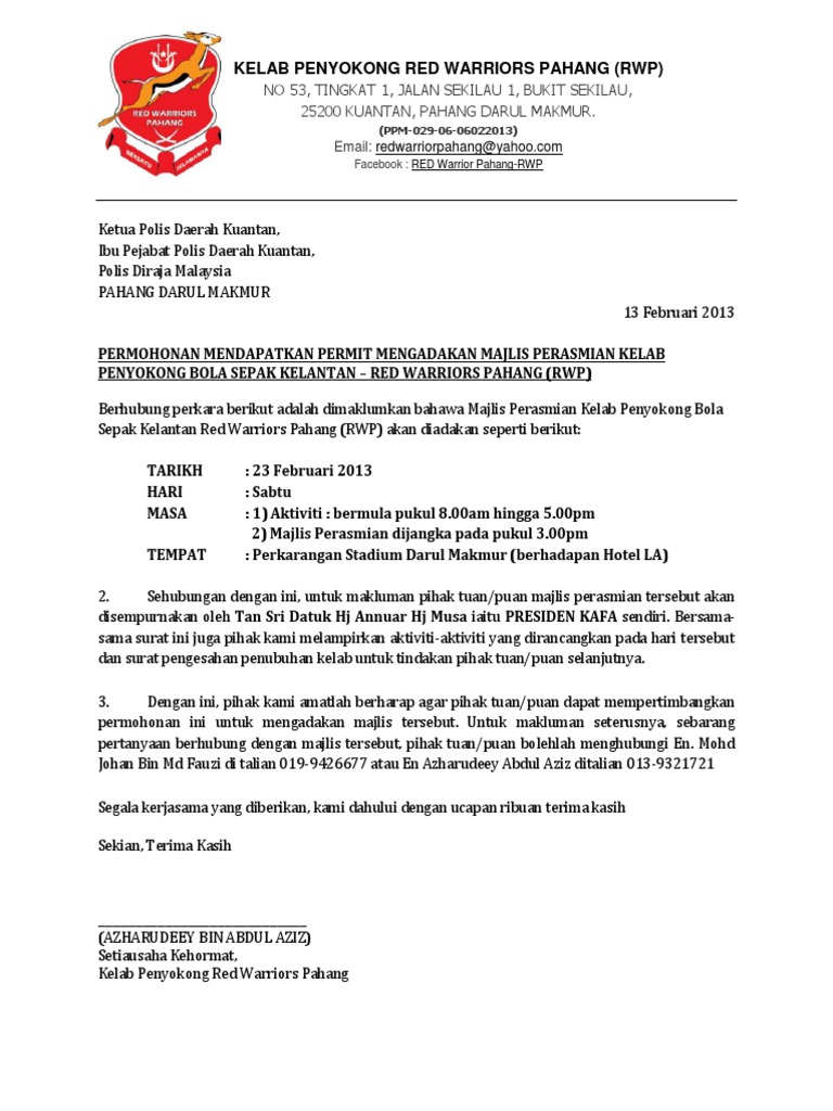 Surat Mohon Permit Polis Pdf