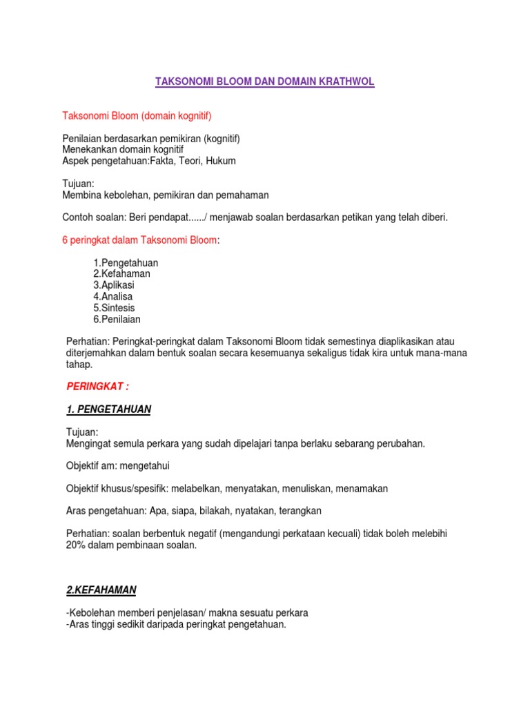 Taksonomi Bloom Dan Domain Krathwol Pdf