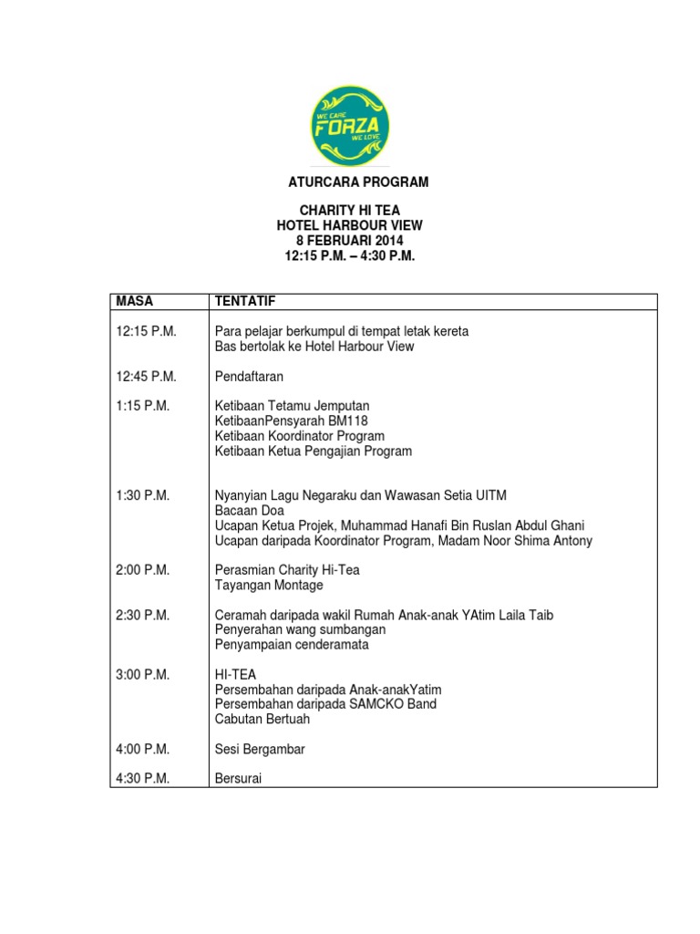 Charity Hi-Tea Event Schedule 2014 | PDF