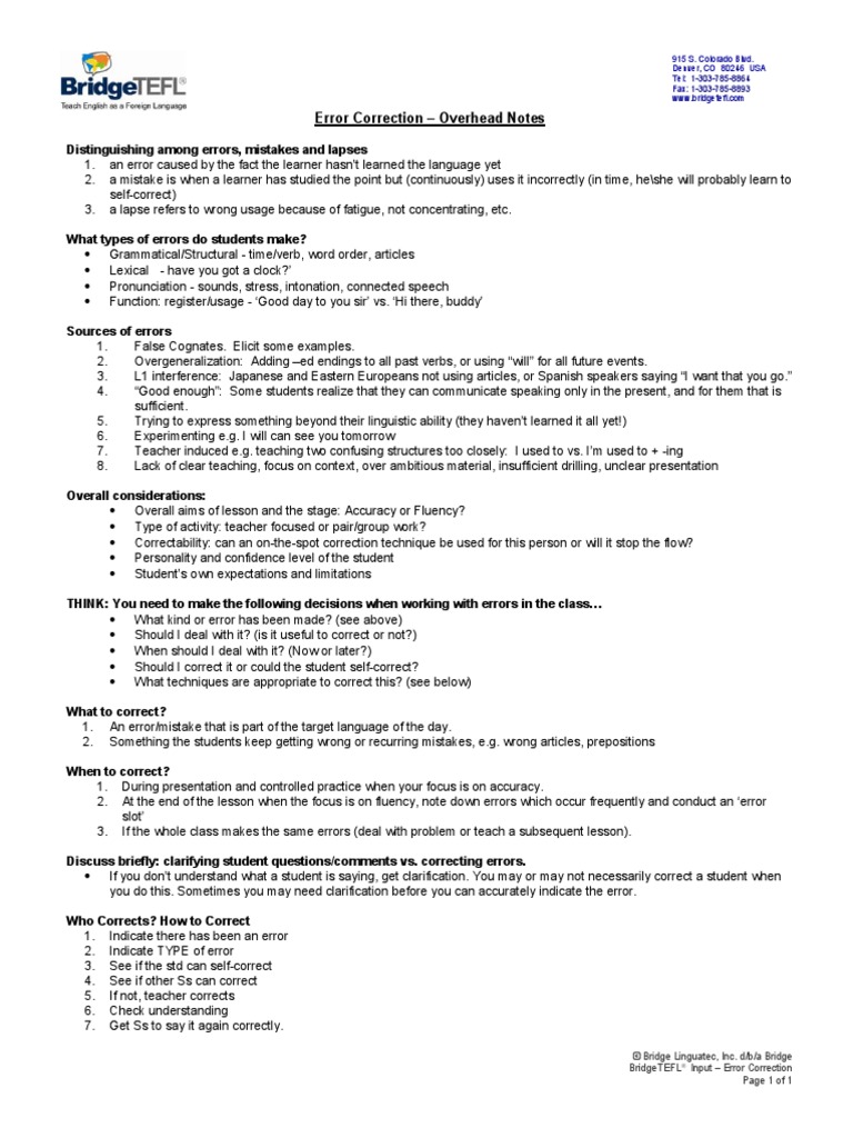 Error Correction - Overhead Notes: 915 S. Colorado Blvd. Denver, CO ...
